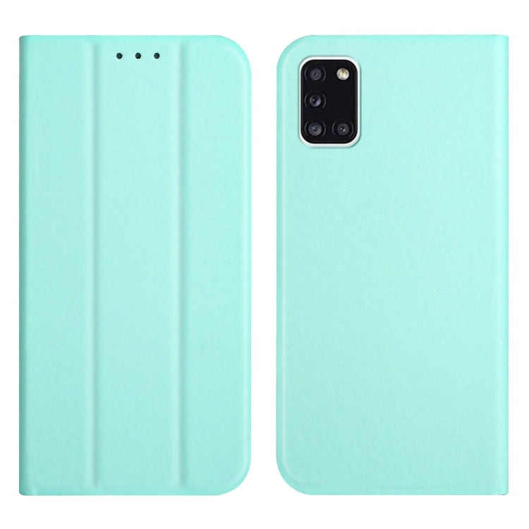 For Samsung Galaxy A31 3-Folding Ultrathin Skin Feel Magnetic Solid Color Horizontal Flip Leather Case with Holder