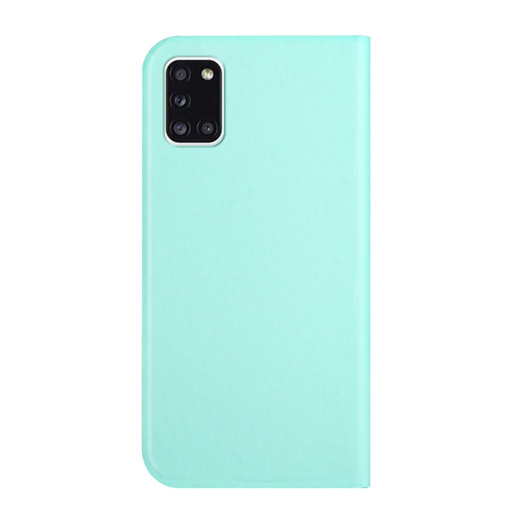 For Samsung Galaxy A31 3-Folding Ultrathin Skin Feel Magnetic Solid Color Horizontal Flip Leather Case with Holder