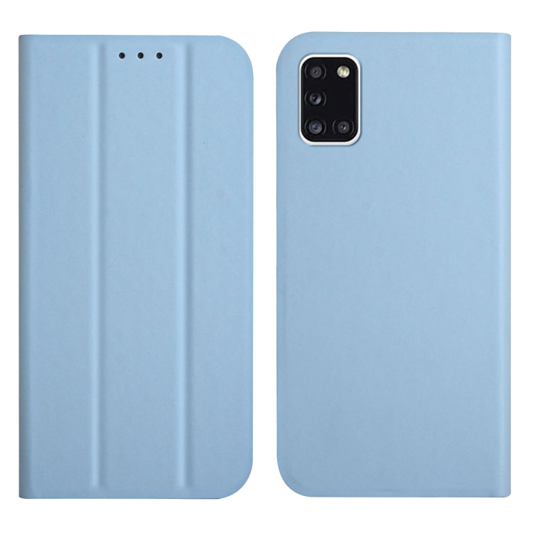 For Samsung Galaxy A31 3-Folding Ultrathin Skin Feel Magnetic Solid Color Horizontal Flip Leather Case with Holder