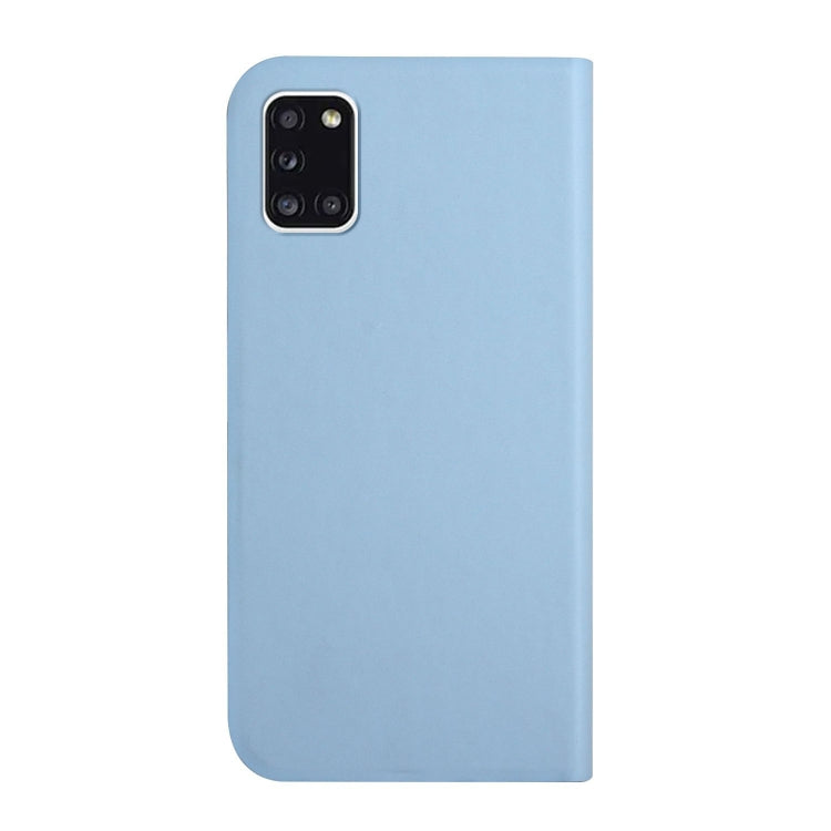 For Samsung Galaxy A31 3-Folding Ultrathin Skin Feel Magnetic Solid Color Horizontal Flip Leather Case with Holder