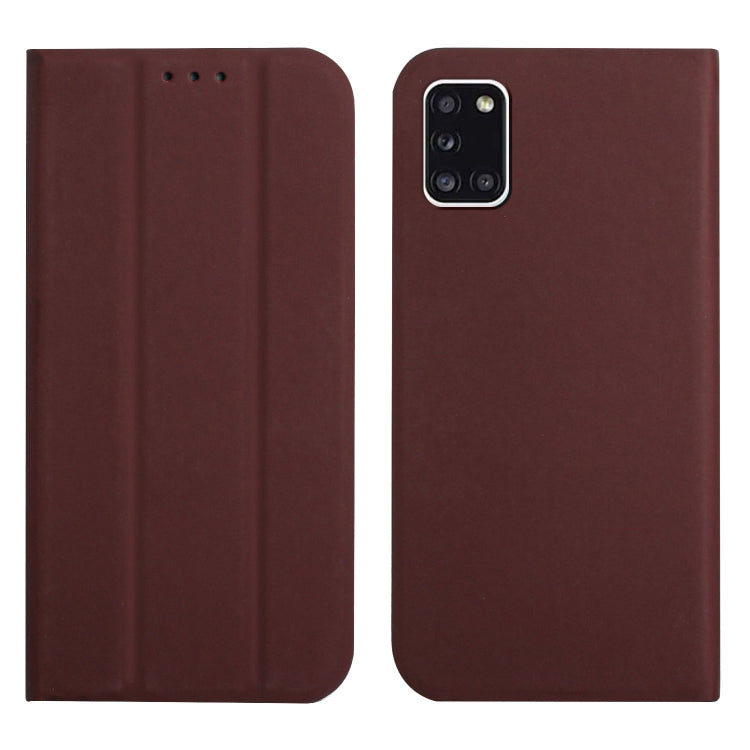 For Samsung Galaxy A31 3-Folding Ultrathin Skin Feel Magnetic Solid Color Horizontal Flip Leather Case with Holder