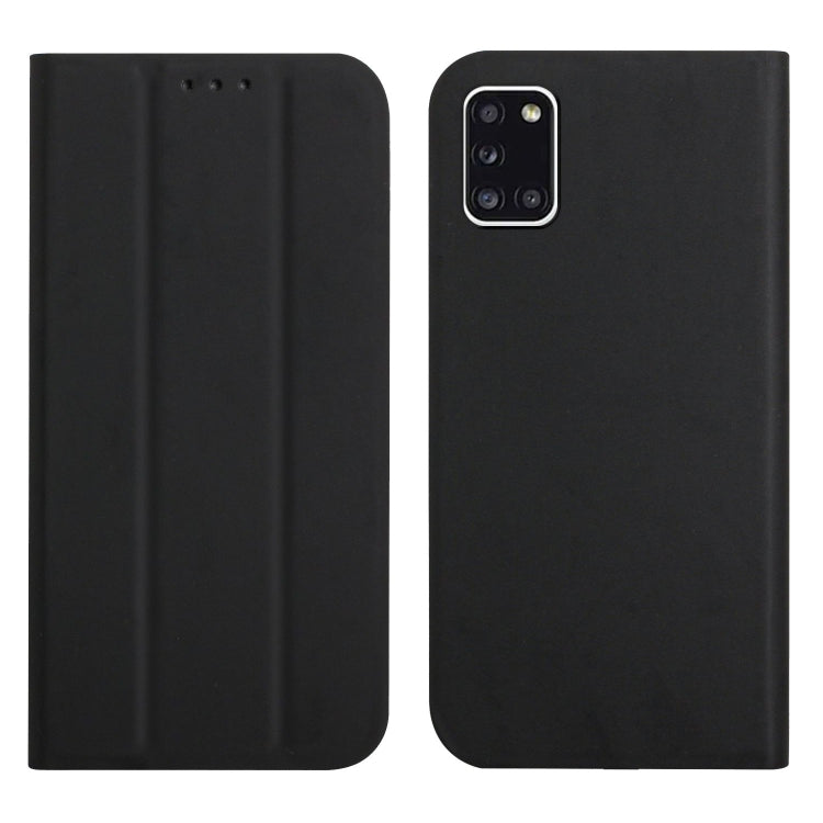 For Samsung Galaxy A31 3-Folding Ultrathin Skin Feel Magnetic Solid Color Horizontal Flip Leather Case with Holder