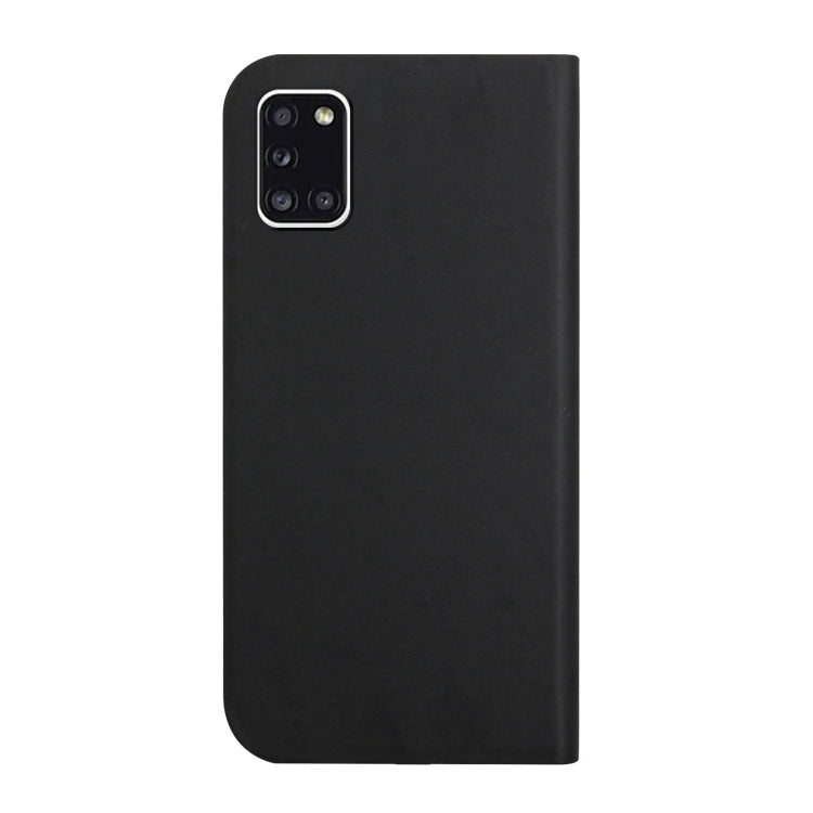 For Samsung Galaxy A31 3-Folding Ultrathin Skin Feel Magnetic Solid Color Horizontal Flip Leather Case with Holder