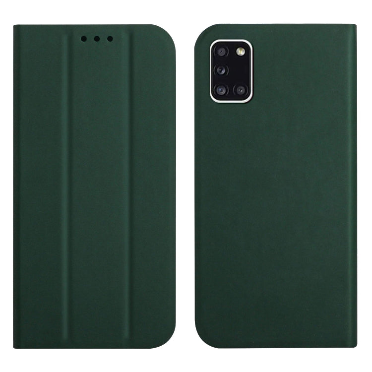 For Samsung Galaxy A31 3-Folding Ultrathin Skin Feel Magnetic Solid Color Horizontal Flip Leather Case with Holder