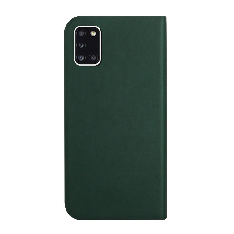 For Samsung Galaxy A31 3-Folding Ultrathin Skin Feel Magnetic Solid Color Horizontal Flip Leather Case with Holder