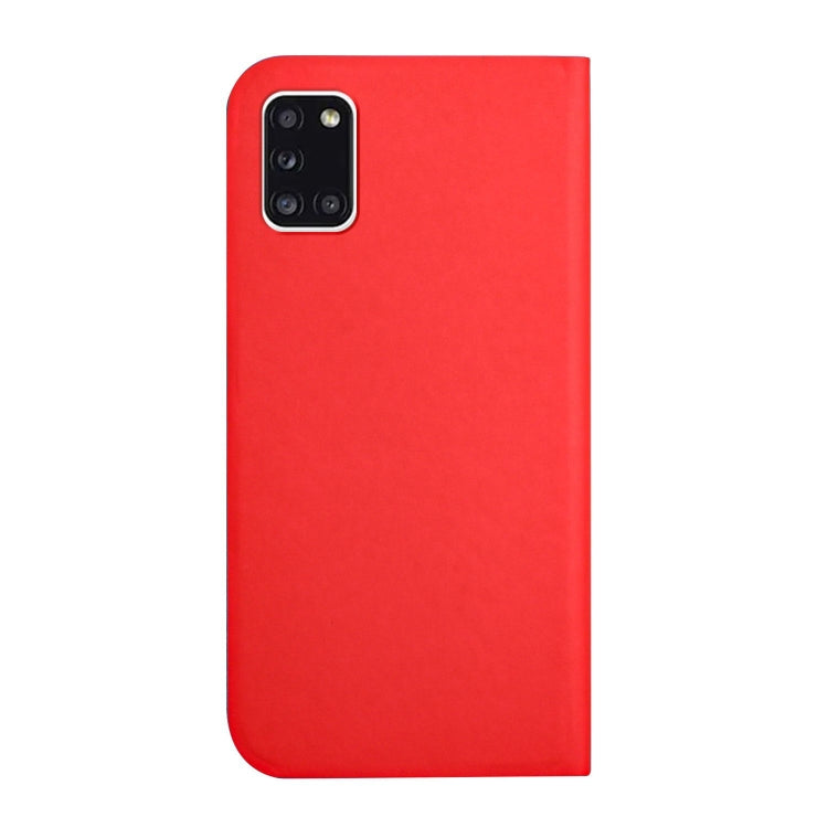 For Samsung Galaxy A31 3-Folding Ultrathin Skin Feel Magnetic Solid Color Horizontal Flip Leather Case with Holder