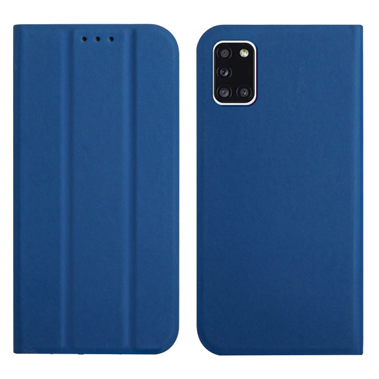 For Samsung Galaxy A31 3-Folding Ultrathin Skin Feel Magnetic Solid Color Horizontal Flip Leather Case with Holder