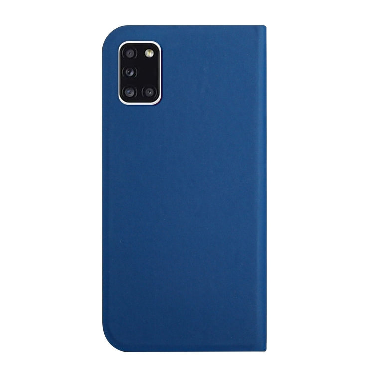 For Samsung Galaxy A31 3-Folding Ultrathin Skin Feel Magnetic Solid Color Horizontal Flip Leather Case with Holder