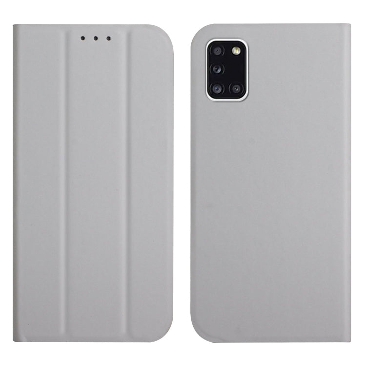 For Samsung Galaxy A31 3-Folding Ultrathin Skin Feel Magnetic Solid Color Horizontal Flip Leather Case with Holder