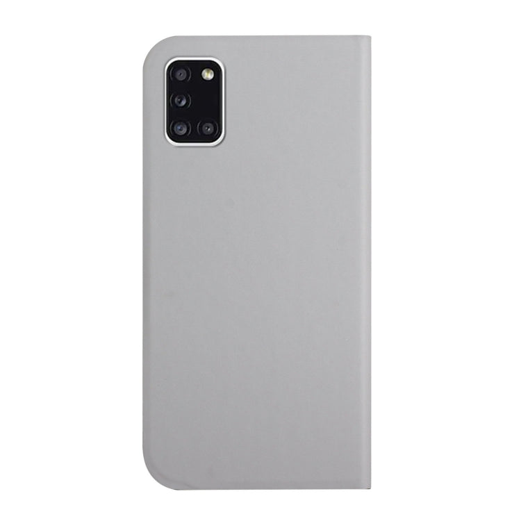 For Samsung Galaxy A31 3-Folding Ultrathin Skin Feel Magnetic Solid Color Horizontal Flip Leather Case with Holder