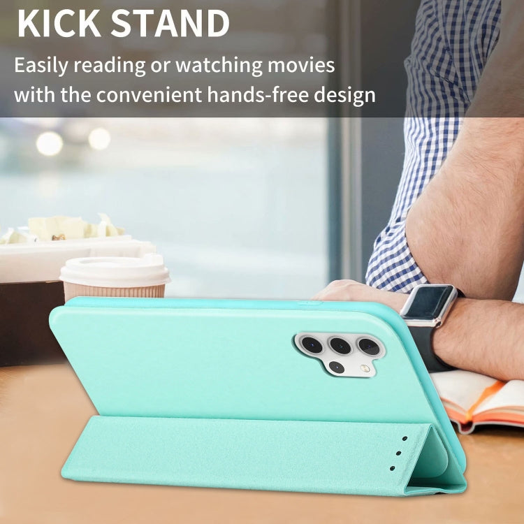 For Samsung Galaxy A32 4G 3-Folding Ultrathin Skin Feel Magnetic Solid Color Horizontal Flip Leather Case with Holder