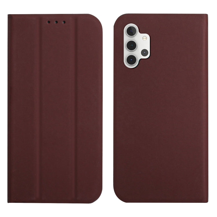 For Samsung Galaxy A32 4G 3-Folding Ultrathin Skin Feel Magnetic Solid Color Horizontal Flip Leather Case with Holder