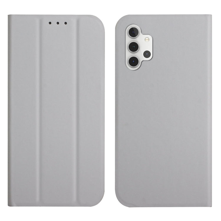 For Samsung Galaxy A32 4G 3-Folding Ultrathin Skin Feel Magnetic Solid Color Horizontal Flip Leather Case with Holder
