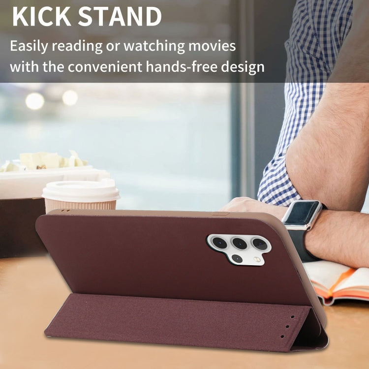 For Samsung Galaxy A32 5G 3-Folding Ultrathin Skin Feel Magnetic Solid Color Horizontal Flip Leather Case with Holder