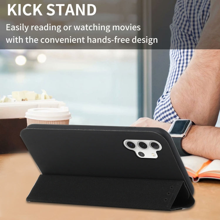 For Samsung Galaxy A32 5G 3-Folding Ultrathin Skin Feel Magnetic Solid Color Horizontal Flip Leather Case with Holder