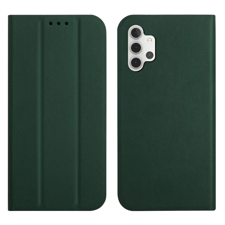 For Samsung Galaxy A32 5G 3-Folding Ultrathin Skin Feel Magnetic Solid Color Horizontal Flip Leather Case with Holder