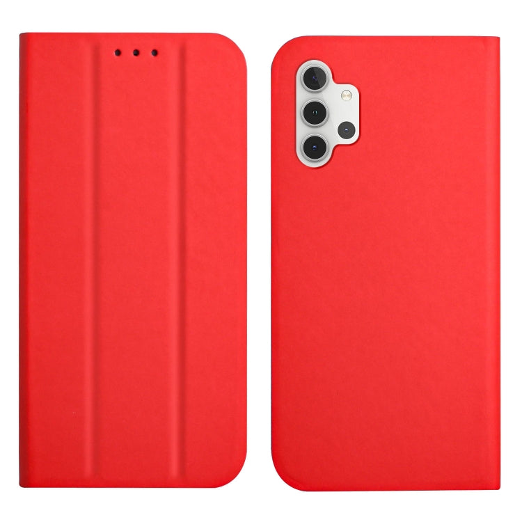 For Samsung Galaxy A32 5G 3-Folding Ultrathin Skin Feel Magnetic Solid Color Horizontal Flip Leather Case with Holder