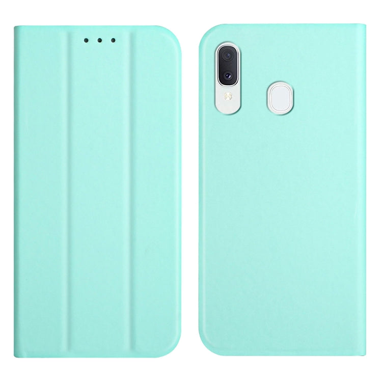 For Samsung Galaxy A40 3-Folding Ultrathin Skin Feel Magnetic Solid Color Horizontal Flip Leather Case with Holder