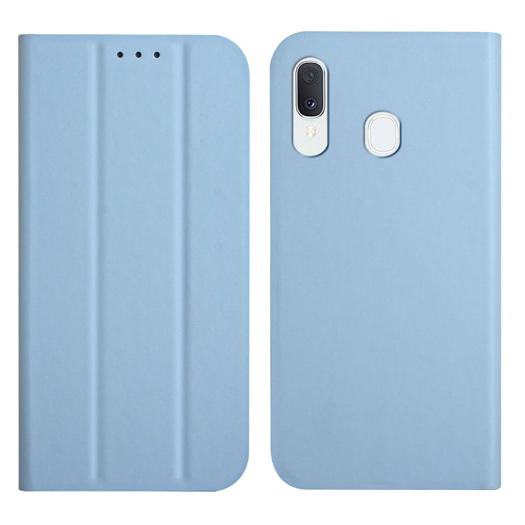For Samsung Galaxy A40 3-Folding Ultrathin Skin Feel Magnetic Solid Color Horizontal Flip Leather Case with Holder