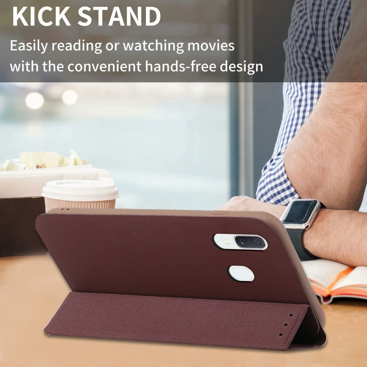 For Samsung Galaxy A40 3-Folding Ultrathin Skin Feel Magnetic Solid Color Horizontal Flip Leather Case with Holder