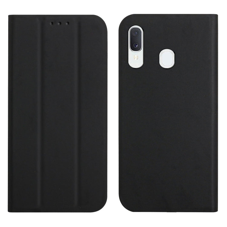 For Samsung Galaxy A40 3-Folding Ultrathin Skin Feel Magnetic Solid Color Horizontal Flip Leather Case with Holder