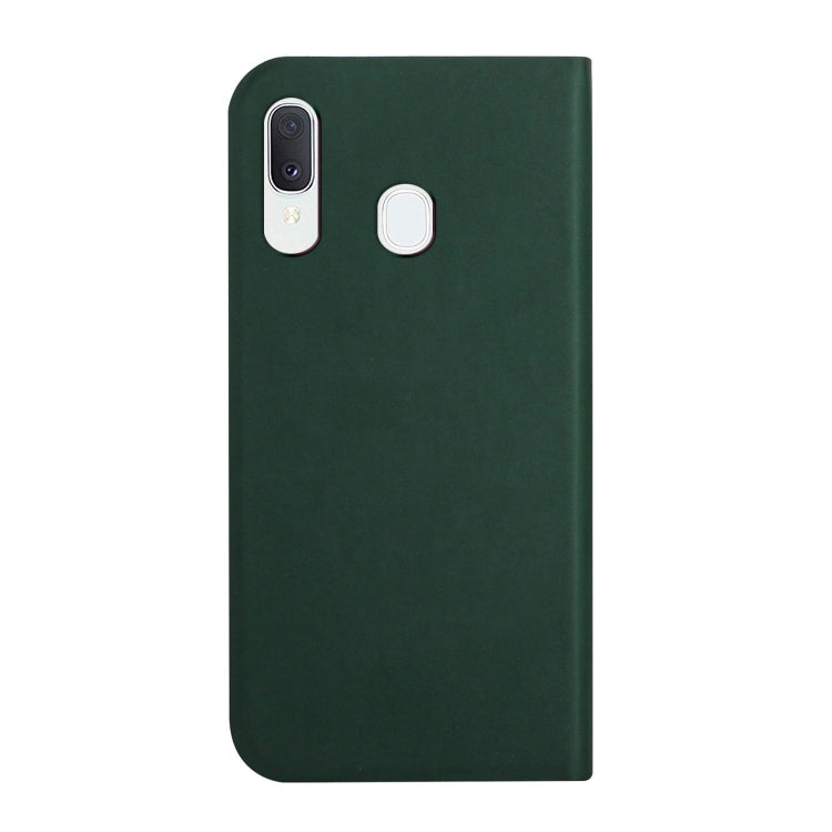 For Samsung Galaxy A40 3-Folding Ultrathin Skin Feel Magnetic Solid Color Horizontal Flip Leather Case with Holder
