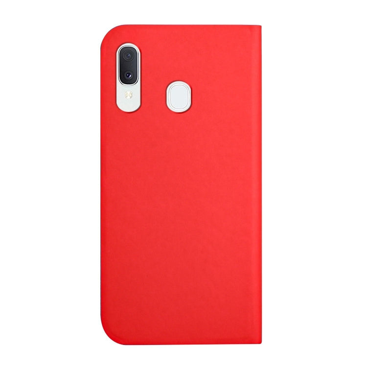 For Samsung Galaxy A40 3-Folding Ultrathin Skin Feel Magnetic Solid Color Horizontal Flip Leather Case with Holder