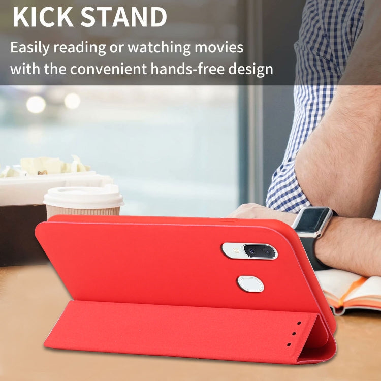 For Samsung Galaxy A40 3-Folding Ultrathin Skin Feel Magnetic Solid Color Horizontal Flip Leather Case with Holder