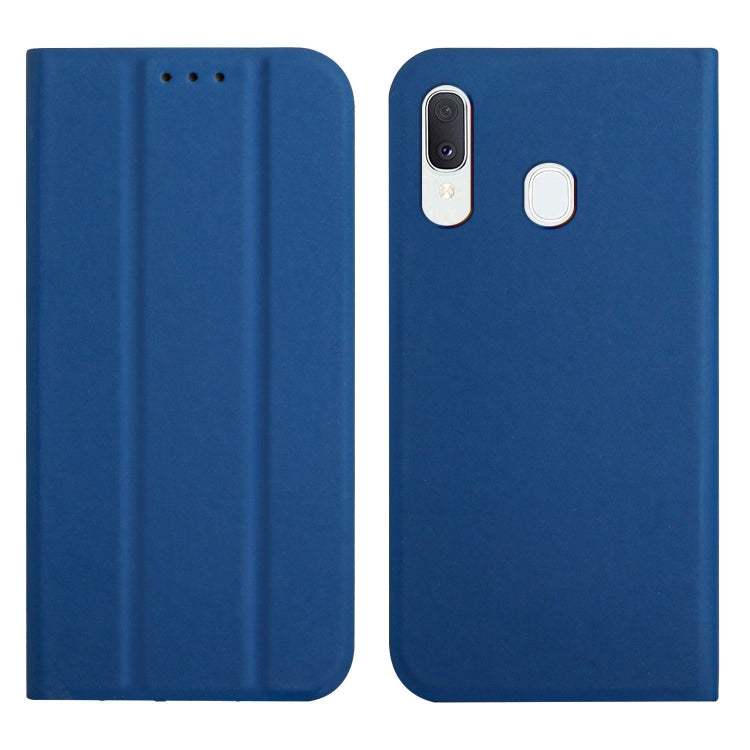 For Samsung Galaxy A40 3-Folding Ultrathin Skin Feel Magnetic Solid Color Horizontal Flip Leather Case with Holder
