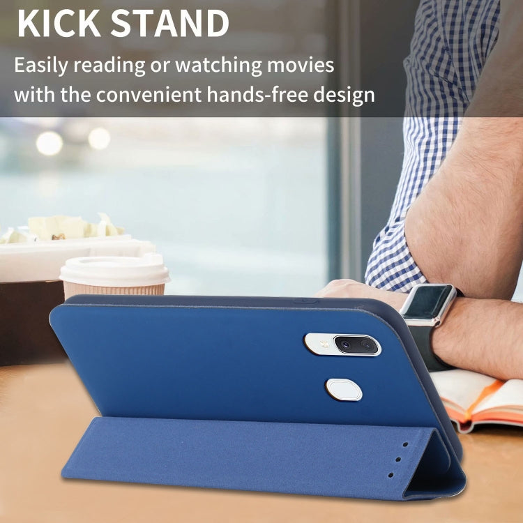 For Samsung Galaxy A40 3-Folding Ultrathin Skin Feel Magnetic Solid Color Horizontal Flip Leather Case with Holder