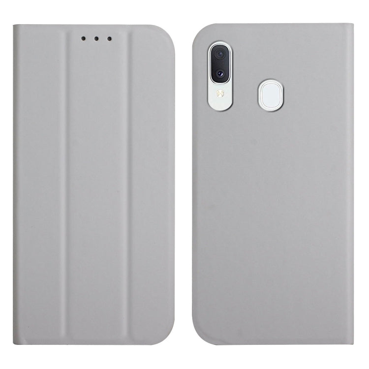 For Samsung Galaxy A40 3-Folding Ultrathin Skin Feel Magnetic Solid Color Horizontal Flip Leather Case with Holder