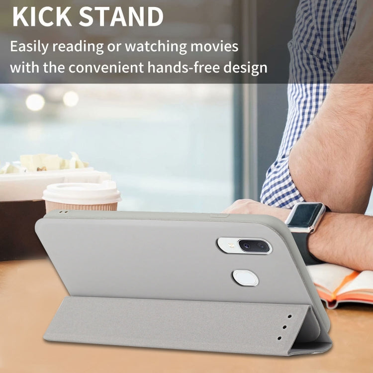 For Samsung Galaxy A40 3-Folding Ultrathin Skin Feel Magnetic Solid Color Horizontal Flip Leather Case with Holder