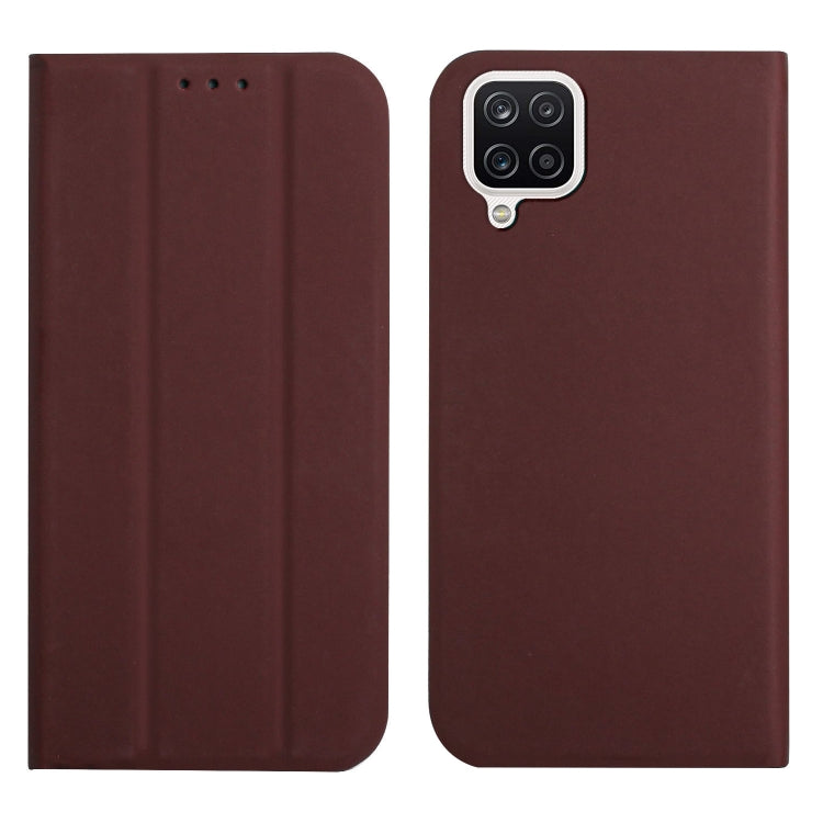 For Samsung Galaxy A42 5G 3-Folding Ultrathin Skin Feel Magnetic Solid Color Horizontal Flip Leather Case with Holder