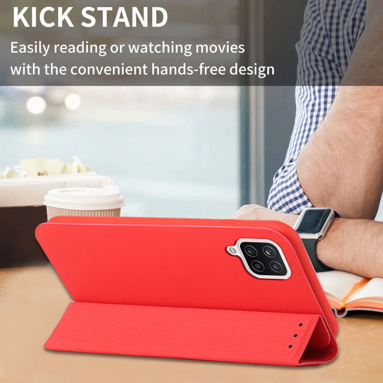For Samsung Galaxy A42 5G 3-Folding Ultrathin Skin Feel Magnetic Solid Color Horizontal Flip Leather Case with Holder