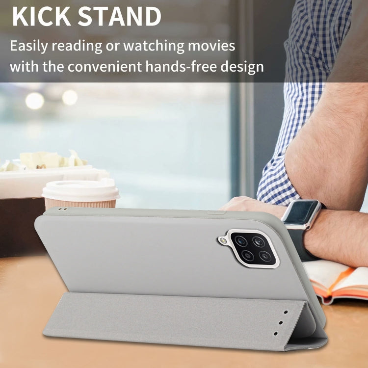 For Samsung Galaxy A42 5G 3-Folding Ultrathin Skin Feel Magnetic Solid Color Horizontal Flip Leather Case with Holder