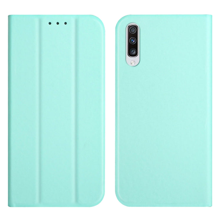 For Samsung Galaxy A50 3-Folding Ultrathin Skin Feel Magnetic Solid Color Horizontal Flip Leather Case with Holder
