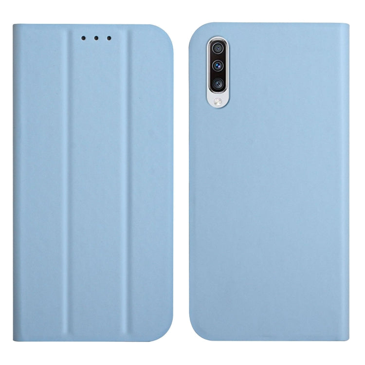 For Samsung Galaxy A50 3-Folding Ultrathin Skin Feel Magnetic Solid Color Horizontal Flip Leather Case with Holder