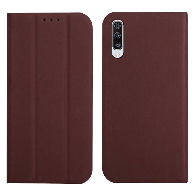 For Samsung Galaxy A50 3-Folding Ultrathin Skin Feel Magnetic Solid Color Horizontal Flip Leather Case with Holder