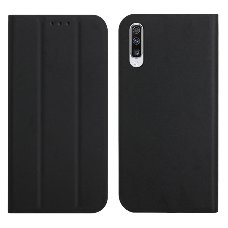 For Samsung Galaxy A50 3-Folding Ultrathin Skin Feel Magnetic Solid Color Horizontal Flip Leather Case with Holder