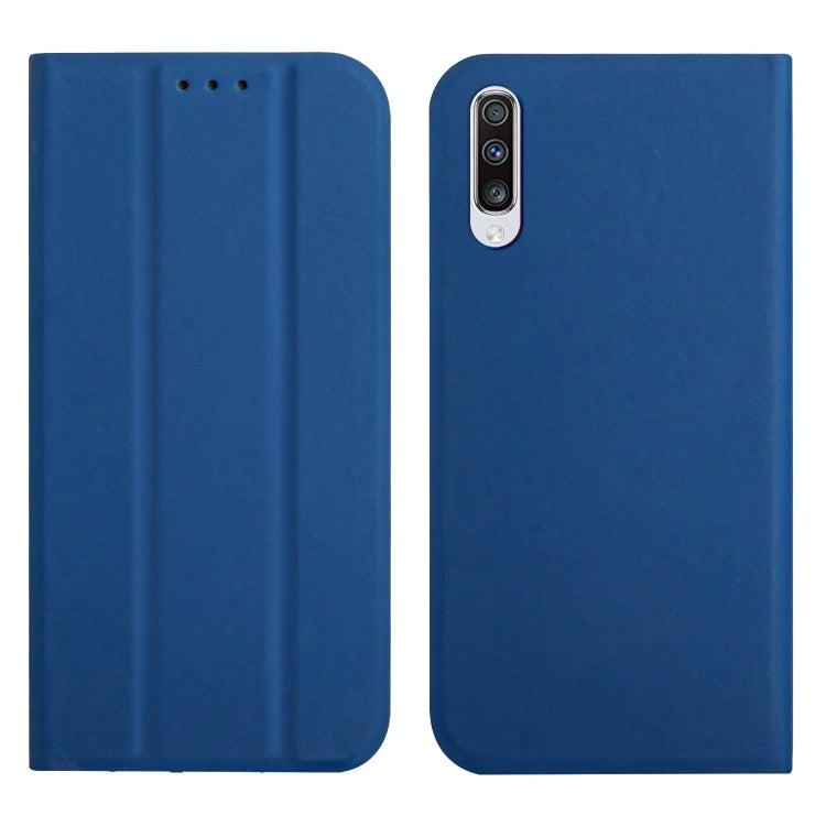 For Samsung Galaxy A50 3-Folding Ultrathin Skin Feel Magnetic Solid Color Horizontal Flip Leather Case with Holder