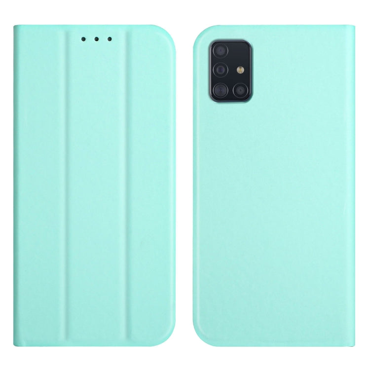 For Samsung Galaxy A51 4G 3-Folding Ultrathin Skin Feel Magnetic Solid Color Horizontal Flip Leather Case with Holder