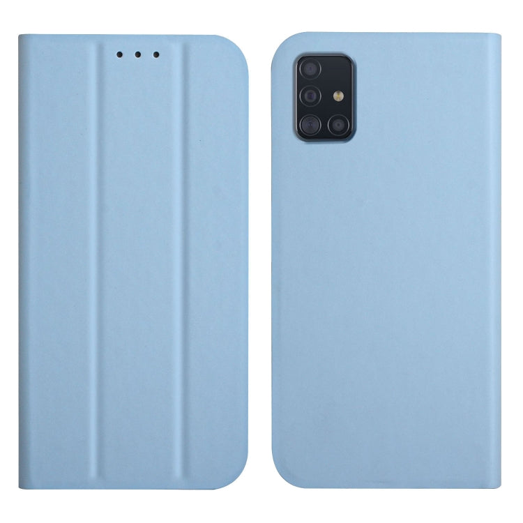 For Samsung Galaxy A51 4G 3-Folding Ultrathin Skin Feel Magnetic Solid Color Horizontal Flip Leather Case with Holder