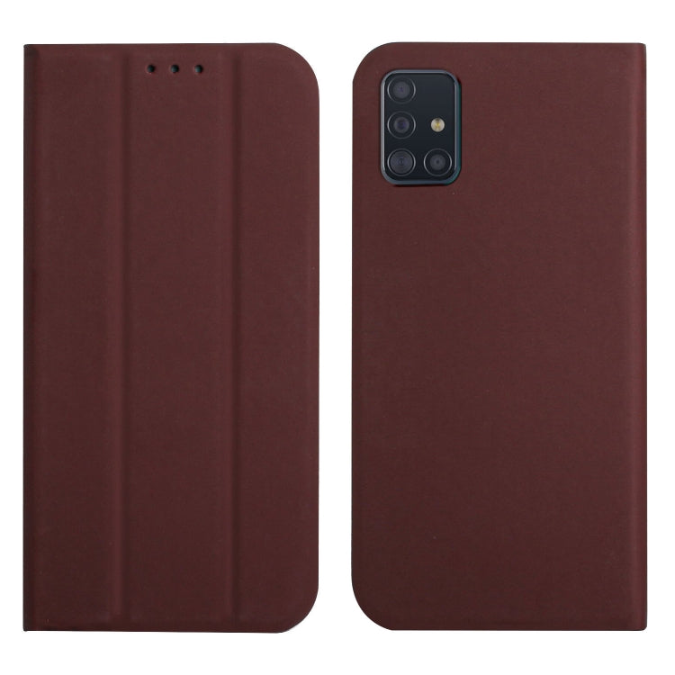 For Samsung Galaxy A51 4G 3-Folding Ultrathin Skin Feel Magnetic Solid Color Horizontal Flip Leather Case with Holder