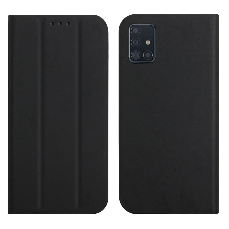For Samsung Galaxy A51 4G 3-Folding Ultrathin Skin Feel Magnetic Solid Color Horizontal Flip Leather Case with Holder