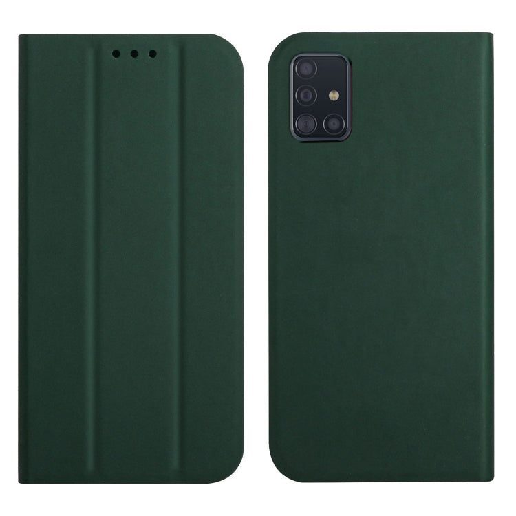 For Samsung Galaxy A51 4G 3-Folding Ultrathin Skin Feel Magnetic Solid Color Horizontal Flip Leather Case with Holder