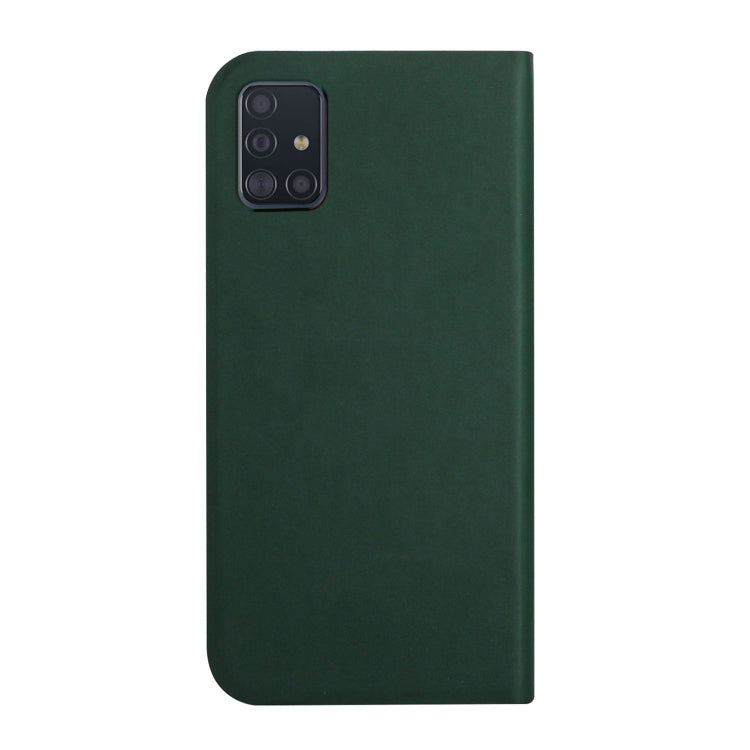 For Samsung Galaxy A51 4G 3-Folding Ultrathin Skin Feel Magnetic Solid Color Horizontal Flip Leather Case with Holder