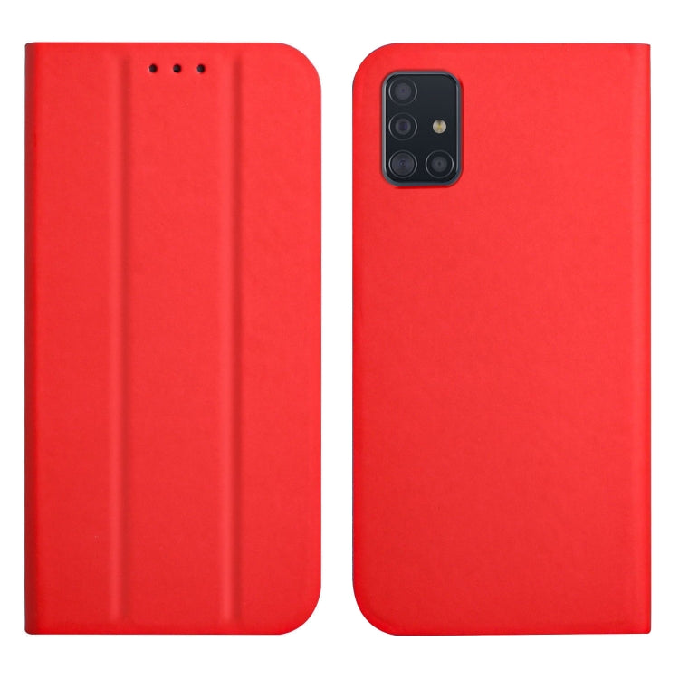 For Samsung Galaxy A51 4G 3-Folding Ultrathin Skin Feel Magnetic Solid Color Horizontal Flip Leather Case with Holder