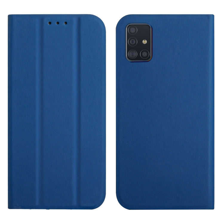 For Samsung Galaxy A51 4G 3-Folding Ultrathin Skin Feel Magnetic Solid Color Horizontal Flip Leather Case with Holder