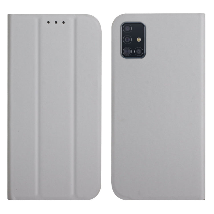 For Samsung Galaxy A51 4G 3-Folding Ultrathin Skin Feel Magnetic Solid Color Horizontal Flip Leather Case with Holder