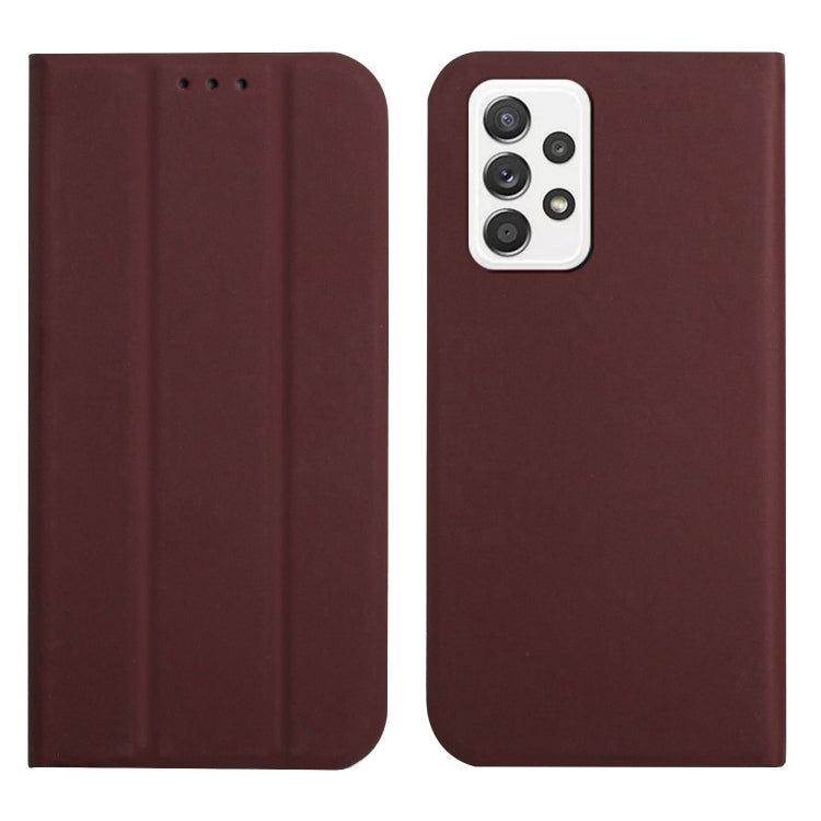 For Samsung Galaxy A52 5G 3-Folding Ultrathin Skin Feel Magnetic Solid Color Horizontal Flip Leather Case with Holder